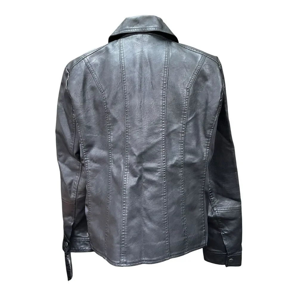 Baccini Sz XL Plus Black Moto Jacket Faux Leather Studded Punk Biker Grunge Rock - Picture 3 of 15